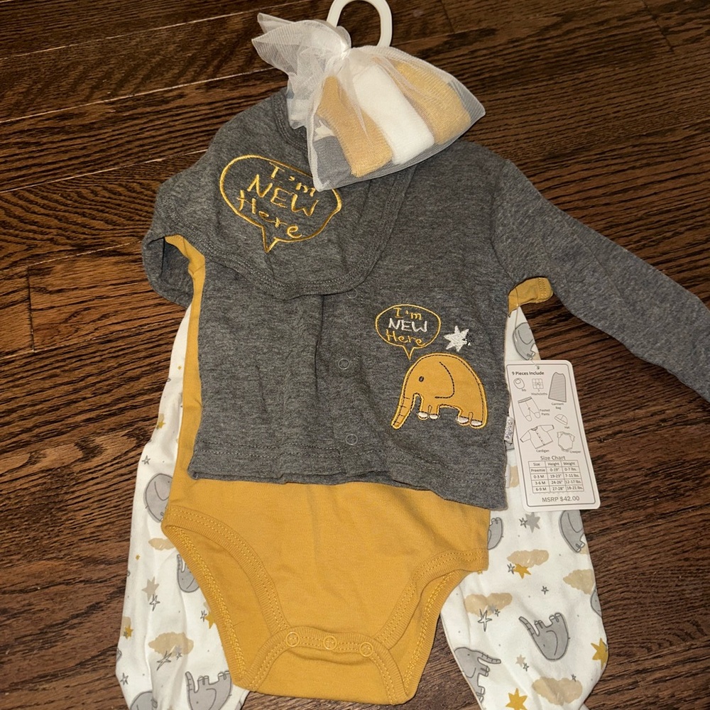 Gray and Yellow Elephant Kids Matching Set